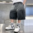 thumbnail image 6 of Rggeeun Boys Toddler Shorts Distressed Wash Denim Patch Elastic Waist With Side Pockets Loose Fit Wide Leg Knee Length For Summer Vacation Sweet Bottoms,Black,13-14 Years, 6 of 9
