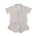 thumbnail image 1 of MIASHUI Boys Clothes Set Toddler Button-down Shirt Tops and Shorts 2PCS Summer Outfit,Beige,12-18 Months, 1 of 8
