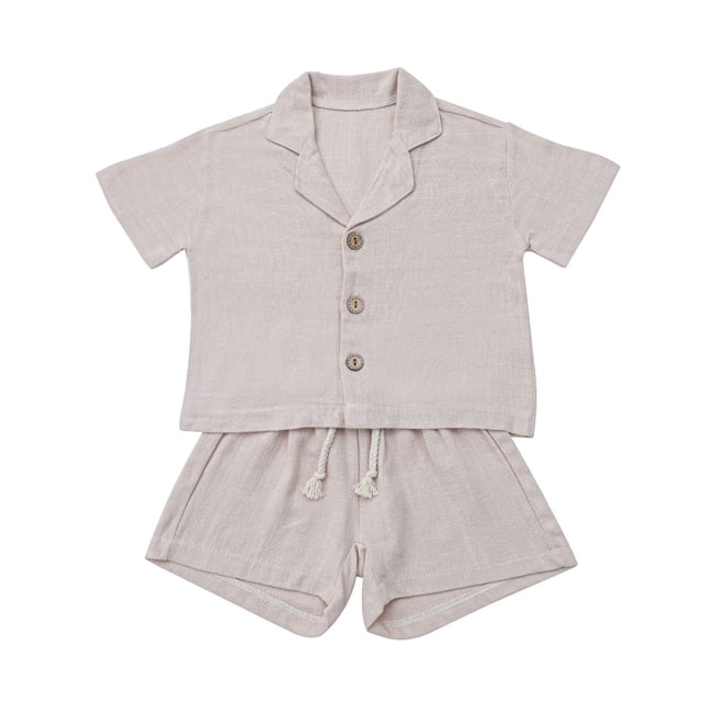 MIASHUI Boys Clothes Set Toddler Button-down Shirt Tops and Shorts 2PCS Summer Outfit,Beige,12-18 Months