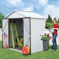 thumbnail image 3 of Outdoor Storage Shed, Sesslife 6 x 4 Ft Galvanized Steel Tool Storage House with Lockable Door, Vents, Wall Hooks, Outside Garden Storage Room with Sloping Roof for Backyard Lawn, White, 3 of 15