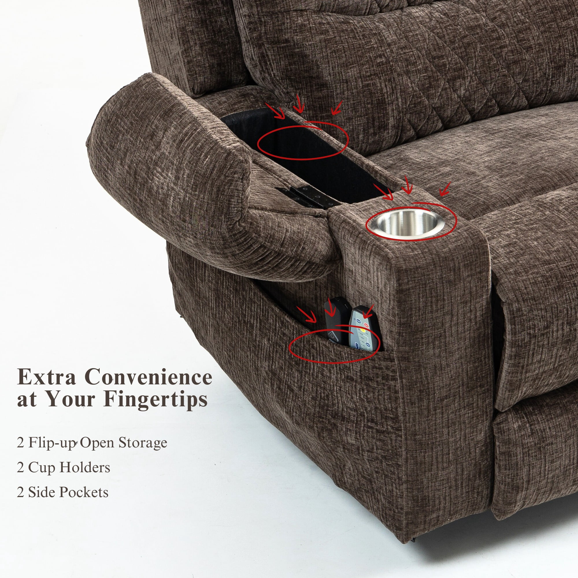 Oversized Recliner Chair 26-inch Wide Seat with Extended Footrest - Power Lift Recliner for Elderly with Heat Massage - Flip Arm Storage Cup Holders 350 lbs