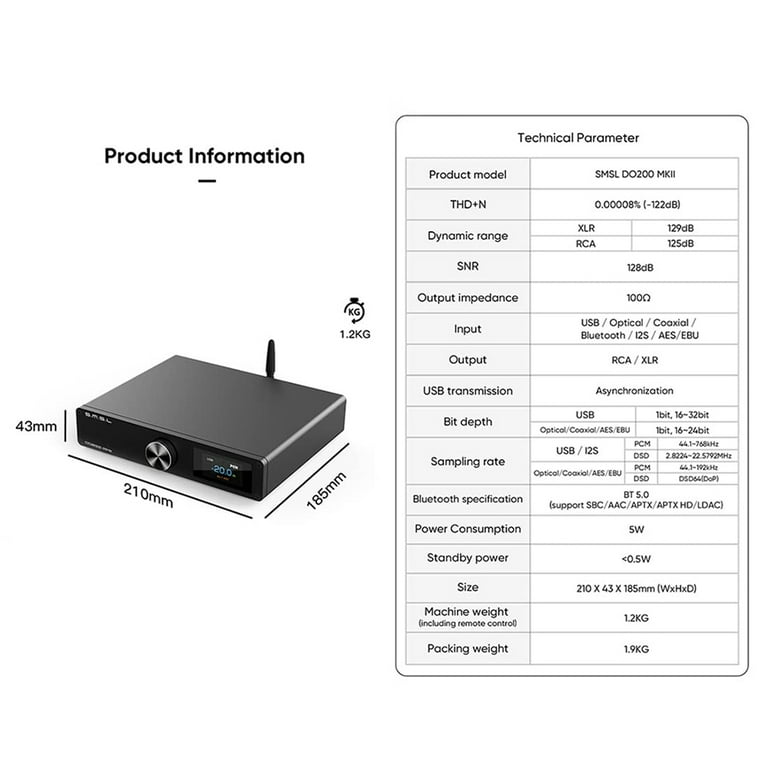 SMSL DO200 MKII MQA-CD Audio DAC ES9068AS*2 XU316 DSD512 Balanced