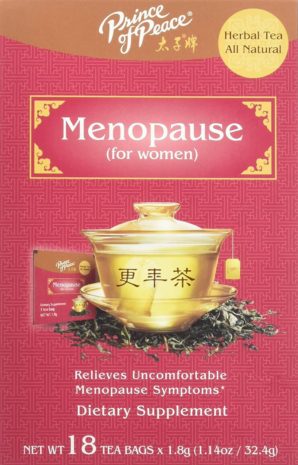 Prince of Peace Menopause Tea, 18 Tea Bags Herbal Tea for Menopause
