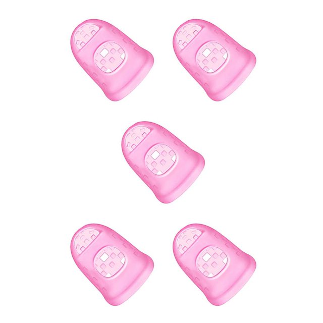 Seitruly Puntas de los dedos de guitarra de silicona Protectores de dedos antideslizantes resistentes al desgaste púas protectoras multicolores Rosa L 5piezas