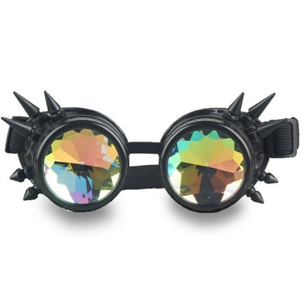 C.F.GOGGLE Vintage Rivets Diffraction Goggles Welding Steampunk Glasses Rainbow Kaleidoscope Crystal Lens Cosplay