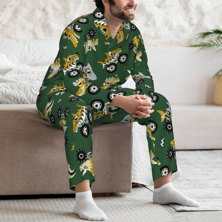 Mens Pajamas Set, cartoon car Button-Down Pajamas for Men