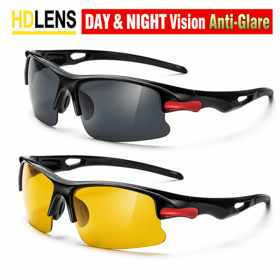 HD Vision Sunglasses Set 2 Pc Day Night Vision Antiglare Driving Sunglasses Tac Sports Sunglasses
