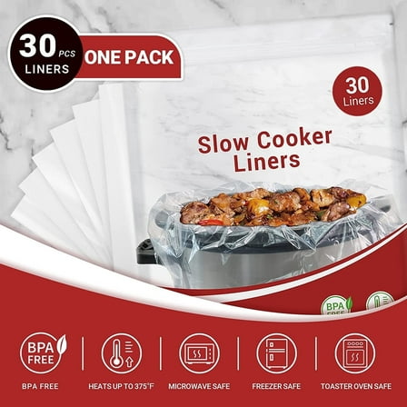 Crockpot Slow Cooker Liner 30 Count,Large Size 13 x 21 Inch, Fits 3 to 8 Quarts CrockPot Liners