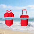 thumbnail image 2 of Huowey Kids Girls Two Piece Swimwear Fashionable Solid Color Cros Strap Off The Shoulder Ruffled Tiered Tie Back Crop Top High Waist Bottom Tankini Swimsuit Comfortable Beachwear,Red,4-5 Years, 2 of 4