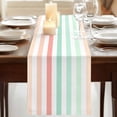 thumbnail image 3 of Coral Cyan Stripe 90 Inch Table Runner, Geometric Grey White Vertical Striped Farmhouse Dresser Scarf Cotton & Linen Tablerunner for Dining/Kitchen Island/Holiday Party Décor 13" x 90", 3 of 9
