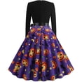 thumbnail image 4 of Vestido HUOGUO Fashion de manga larga con estampado de patchwork para mujer, 4 of 5