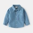 thumbnail image 2 of Boys Dress Shirts Kids Denim Shirts Long Sleeve Shirt Top Outerwear Comfortable Loose Fit Boys' Tops, Tees & Shirts Light Blue 12 Months-18 Months, 2 of 4