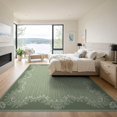 thumbnail image 3 of ODIKA 9'x12' Green Ornate Botanical Design Motif Washable Area Rug Elegant Striped with Intricate Border for Master Suite, California King, Under Bed, Non-Shedding, Easy Care, 3 of 7