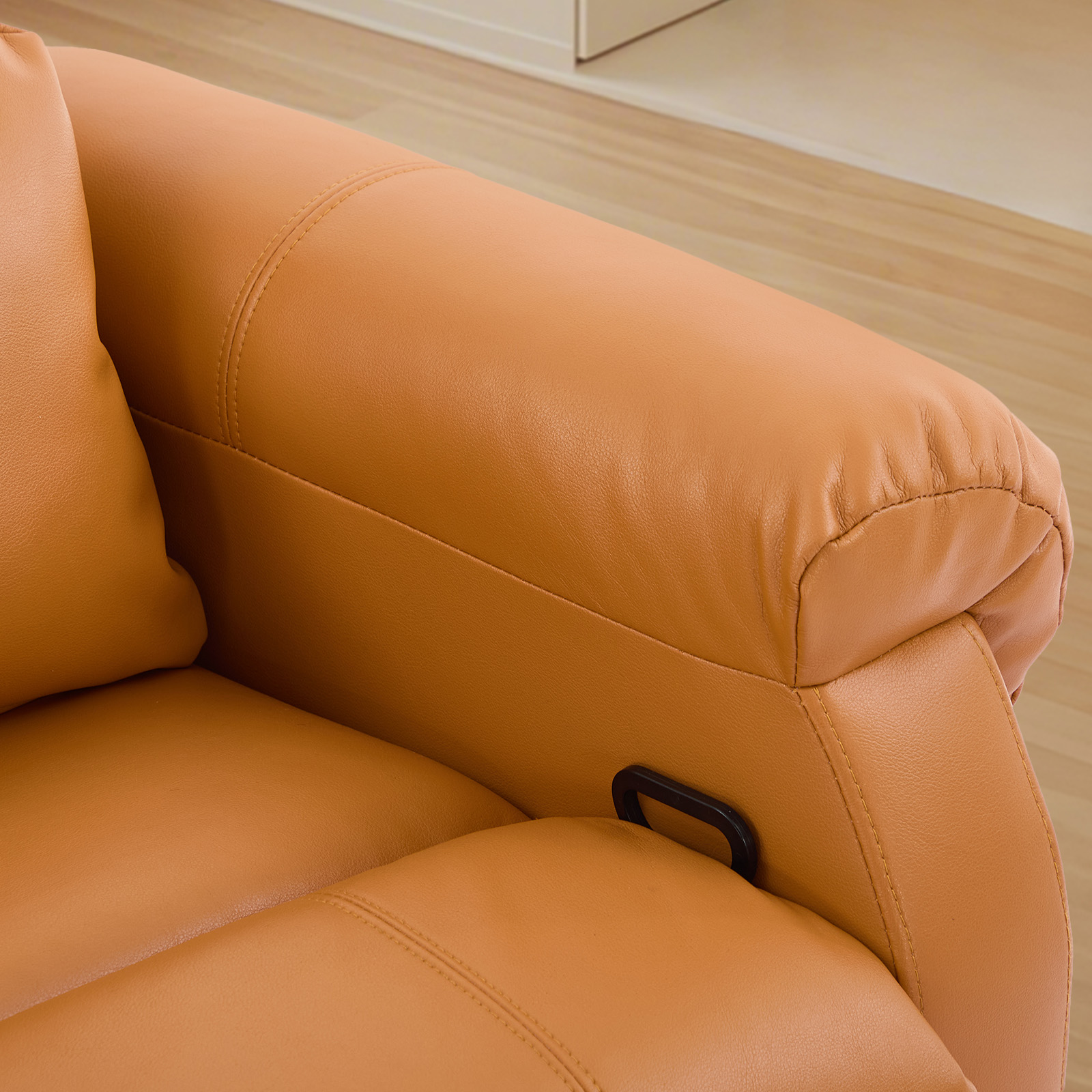 IPKIG Faux Leather Manual Reclining Loveseat with Console and Cup Holders, Orange