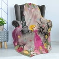 thumbnail image 4 of Cartoon Soft Flannel Fleece Throw Blanket, Princess in Front of a Castle with Blossoming Flowers Fairytale, Cozy Plush for Indoor and Outdoor Use, 50" x 70", Multicolor, by Ambesonne, 4 of 5