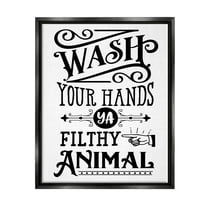 Stupell Industries Wash Your Hands Vintage Symbol Serif Typography Graphic Art Jet Black Floating Framed Canvas Print Wall Art, Design by Lettered and Lined