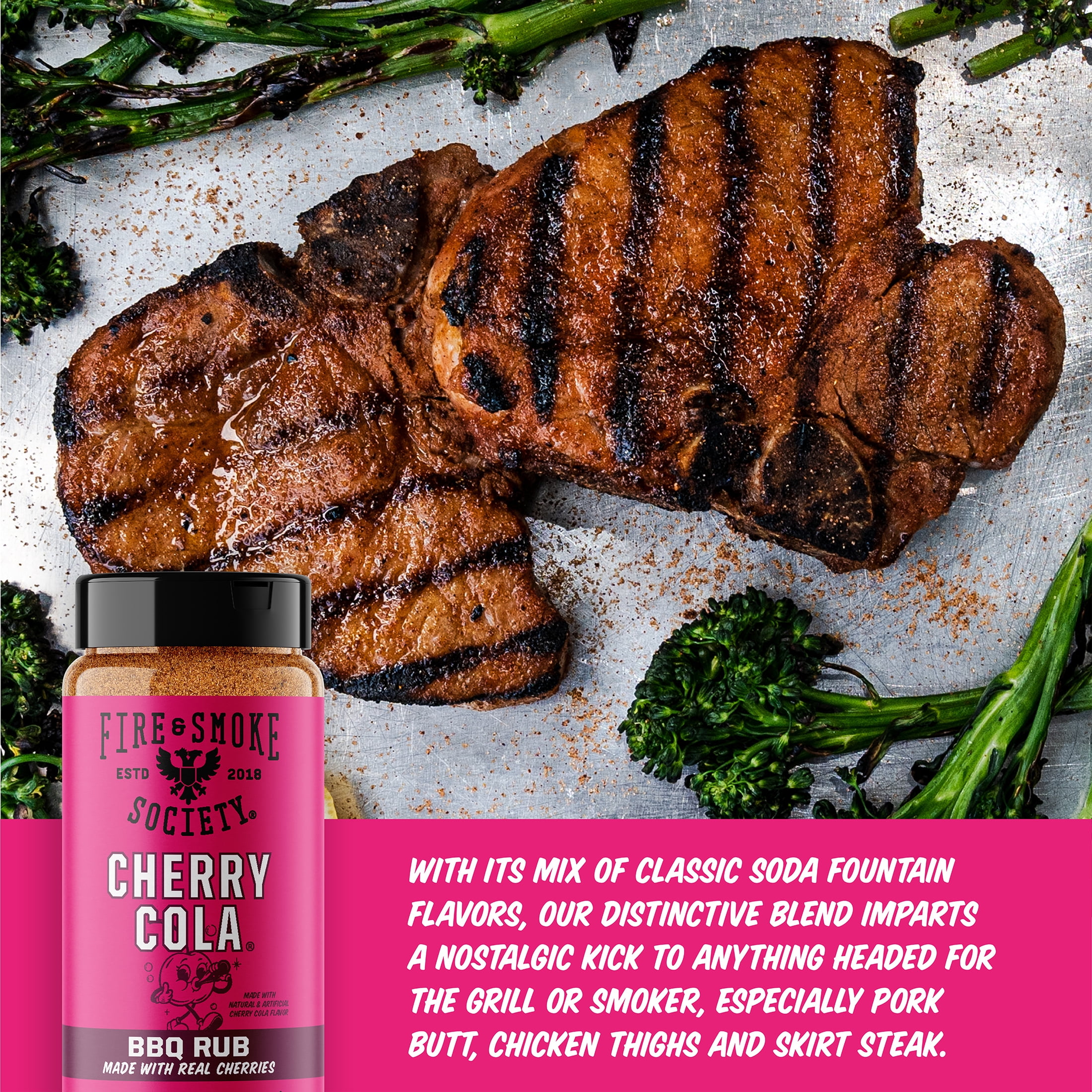 Fire & Smoke Society Cherry Cola BBQ Rub, Grill Seasoning, 9.9 oz Mixed Spices & Seasonings