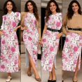 thumbnail image 5 of KUIFORTI Pink Flowers Couple Matching Outfits Spring Lightweight His and Hers Matching Outfits Vacation Womens Summer Dresses Round Neck with Pockets Quick-dry, 5 of 7