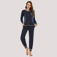 thumbnail image 1 of Pyjamas pour Femmes, Ensemble de Pyjamas 2 Pcs pour Femmes Rayé Col Rond Manches Longues Pantalon Poche Vêtements de Nuit Décontractés, 1 of 8