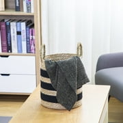 BHG 11 Black & Natural Striped Rush Basket with Handles
