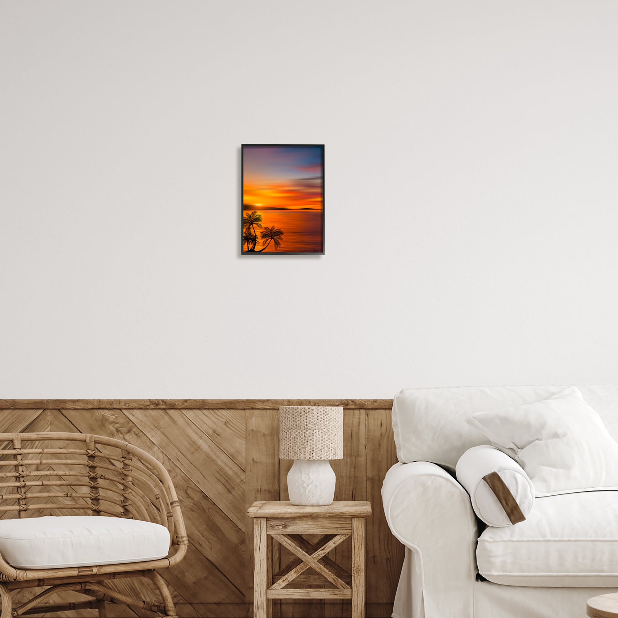 Stupell Industries Pleasant View Sunset Landscape Painting Black Framed Art Print Wall Art, 11 x 14