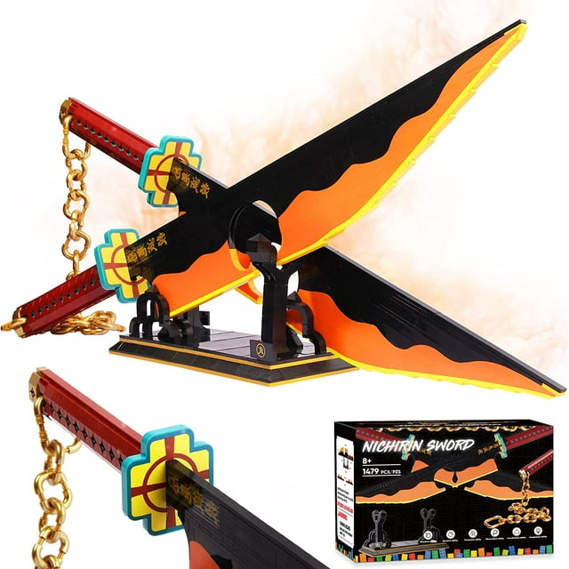Demon Slayer Sword, 82in Double Blade Tengen Uzui Sword Building Block with Stand, Handmade Cosplay Anime Sword Toy Building Set for Collecting and Gifting 1478Pcs (Compatible with Lego)