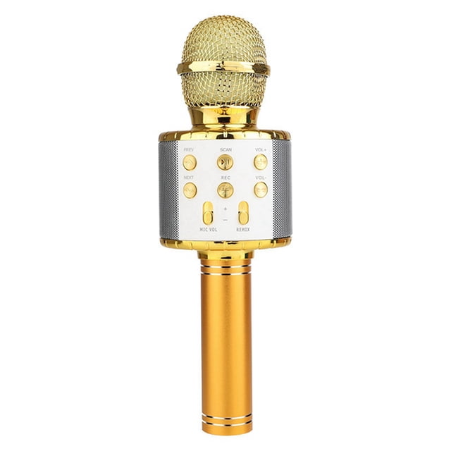 Micrófono Inalámbrico Bluetooth K-Song Mejorado con Iluminación para Teléfono Móvil Doméstico, Computadora, Micrófono para Cantar, Dorado