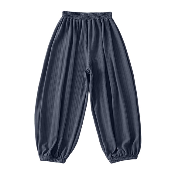SJLDQY Boys Linen Pants Lightweight Summer Pants Relaxed Fit Elastic Waist Trousers