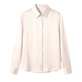 thumbnail image 3 of CaComMARK PI Women's Satin Blouse Long Sleeve Button Down Shirt Business Casual Dressy office Tops Date Night Going Out Outfits Beige, 3 of 6