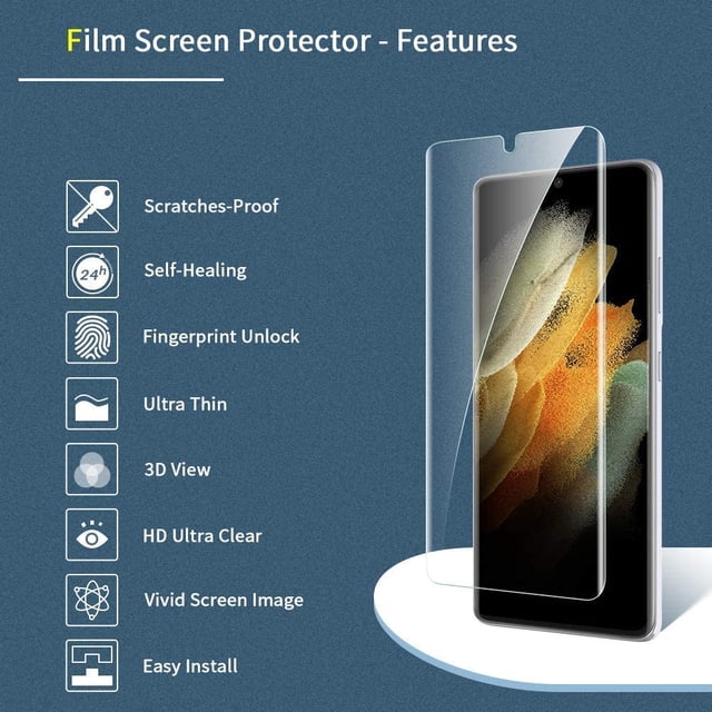 3 Pack Compatible with Samsung Galaxy S21 Ultra 5G 6.8 inch Screen Protector - Flexible TPU Film with Easy Installation Kit, Support Ultrasonic Fingerprint, Full Coverage Bubble Free