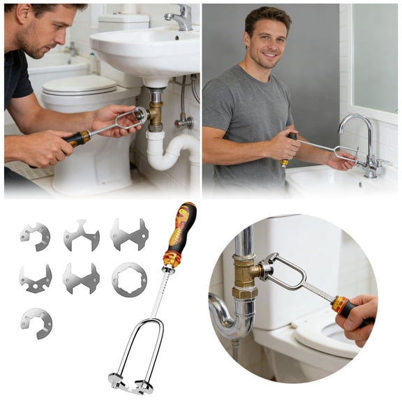 Under Sink Wrench Faucet Tool, Basin Wrench Multifunctional for Tight Spaces, Plumbing Tool Kit for Faucet Installation Removal in Kitchen Bathroom Home, Plumbers Wrench (Black)