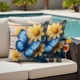 thumbnail image 2 of Outdoor Pillow Cover Yellow Flower Butterfly Set of 2 Waterproof Throw Pillowcases Retro Wood Grain Decorative Patio Furniture Pillows for Couch Garden Indoor & Outdoor Use, 2 of 9