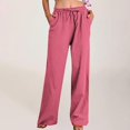 thumbnail image 2 of Yubnlvae Women's Cotton Linen Drawstring Pants - High Waist Wide Leg Trousers with Pockets - Bohemian Casual Palazzo Bottoms (S-XXXL) (Hot Pink | L), 2 of 7