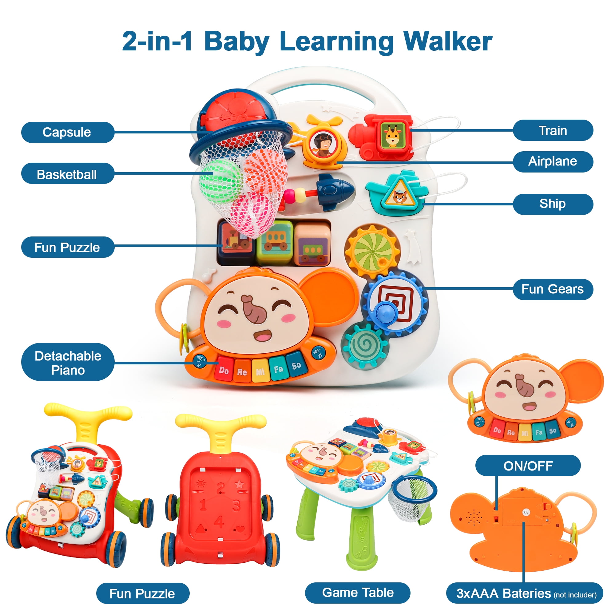 Hot Bee 3-in-1 Baby Walker and Learning Table Center, Perfect Learning Toys Christmas Gift for Infants 6-12 Months, 17.3 Inch Perfect for Early Development & Playtime for Girls Boys-Red