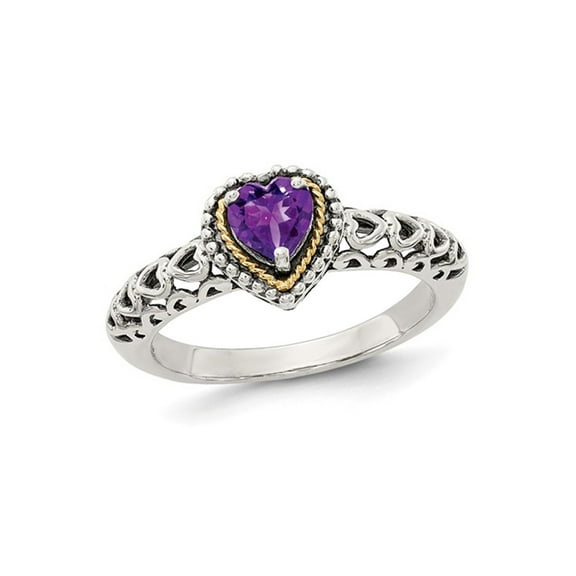 1/3 Carat (Ctw) Amethyst Heart Ring in Sterling Silver with 14K Gold Accents for Women