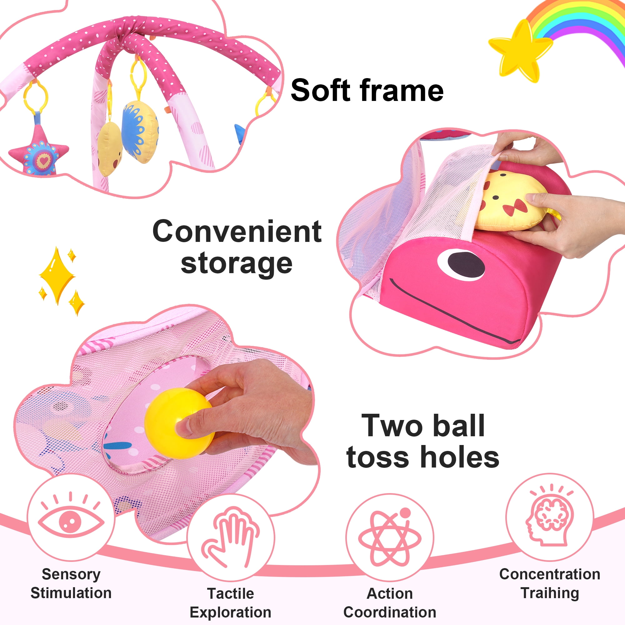 Babyeap 3-in-1 Baby Gym and Play Mat, Baby Activity with Ocean Ball Sensory Toys Gifts, 0-36 Months