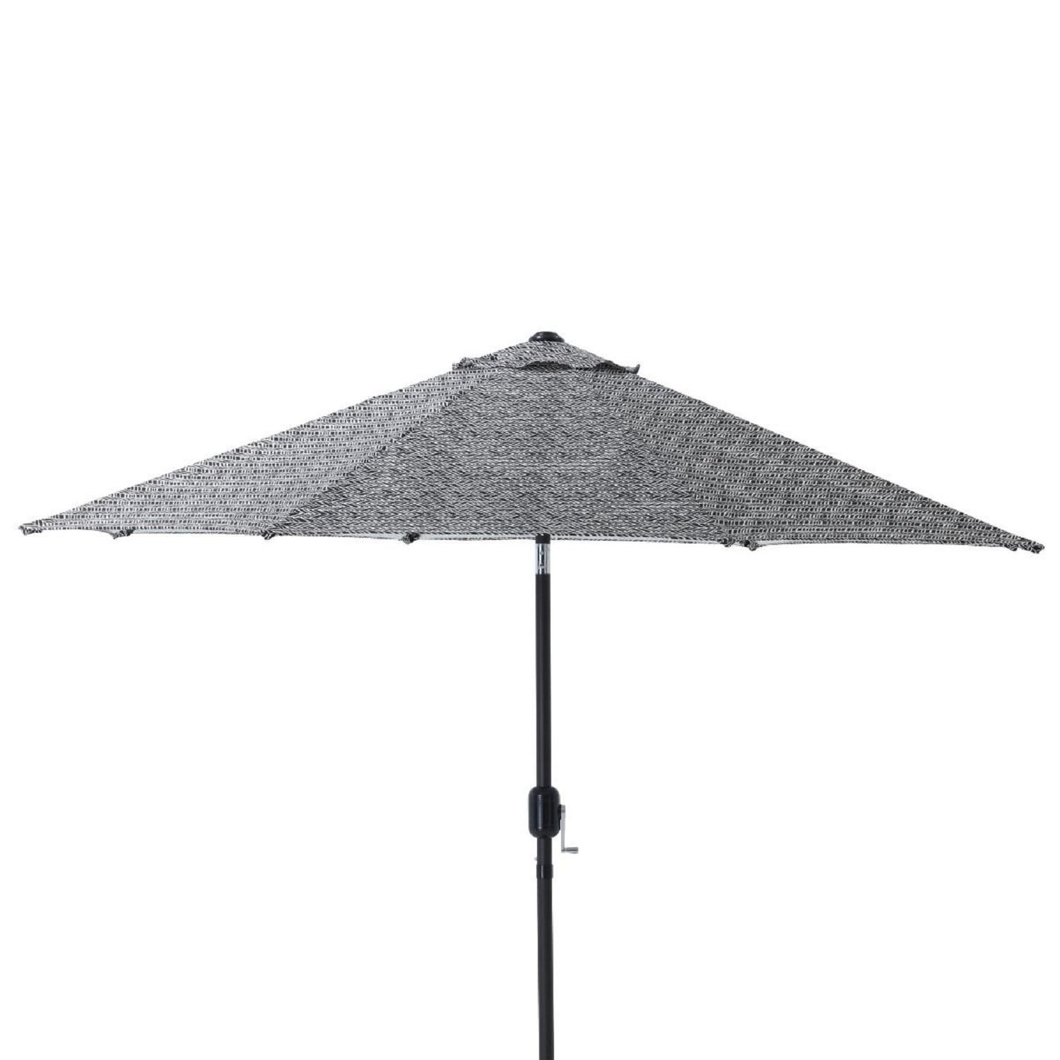 9’ Black and White Elegant Night Market Umbrella with Hand Crank and