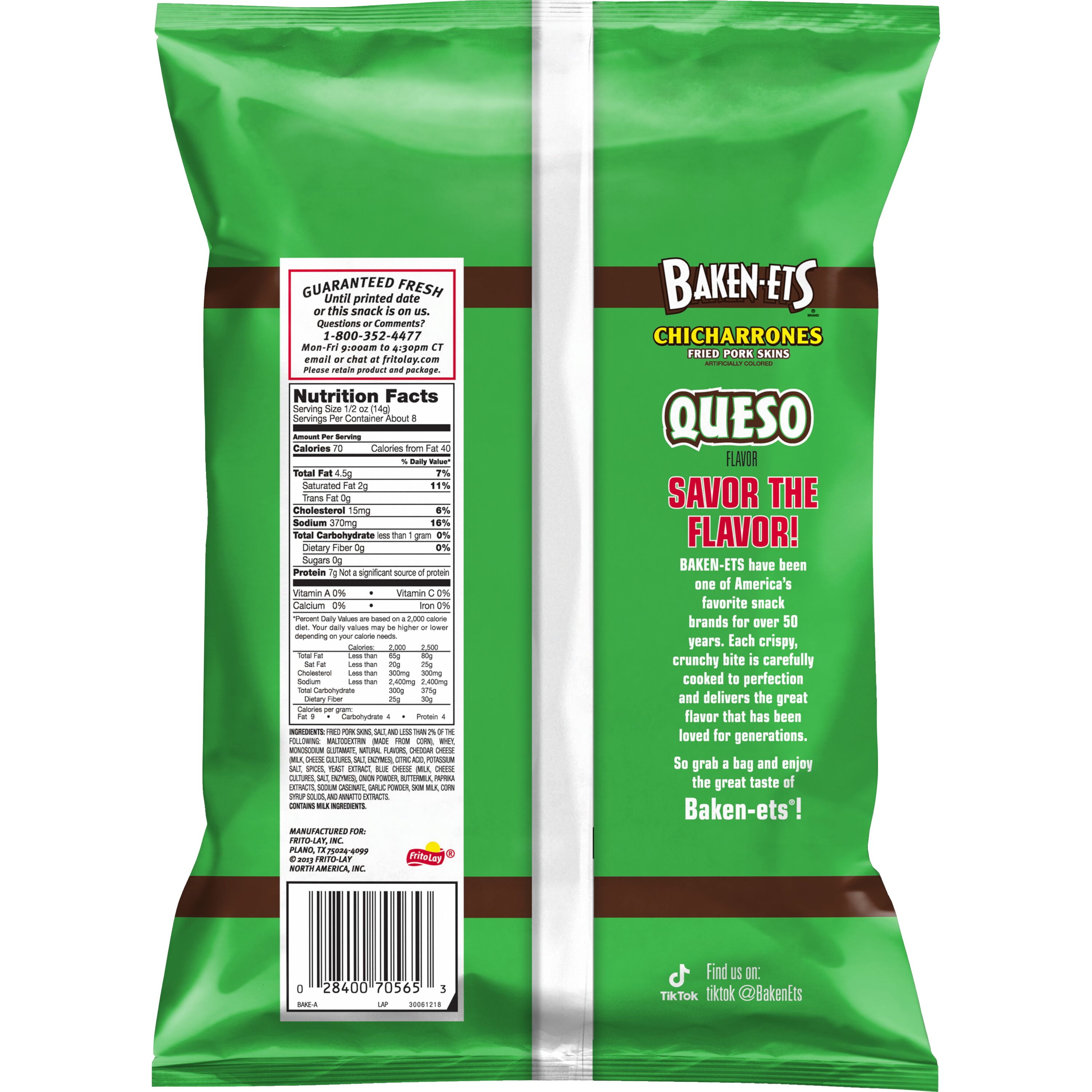 (2 pack) Baken-ets Chicharrones Fried Pork Skins Queso Flavored 4 oz Bag