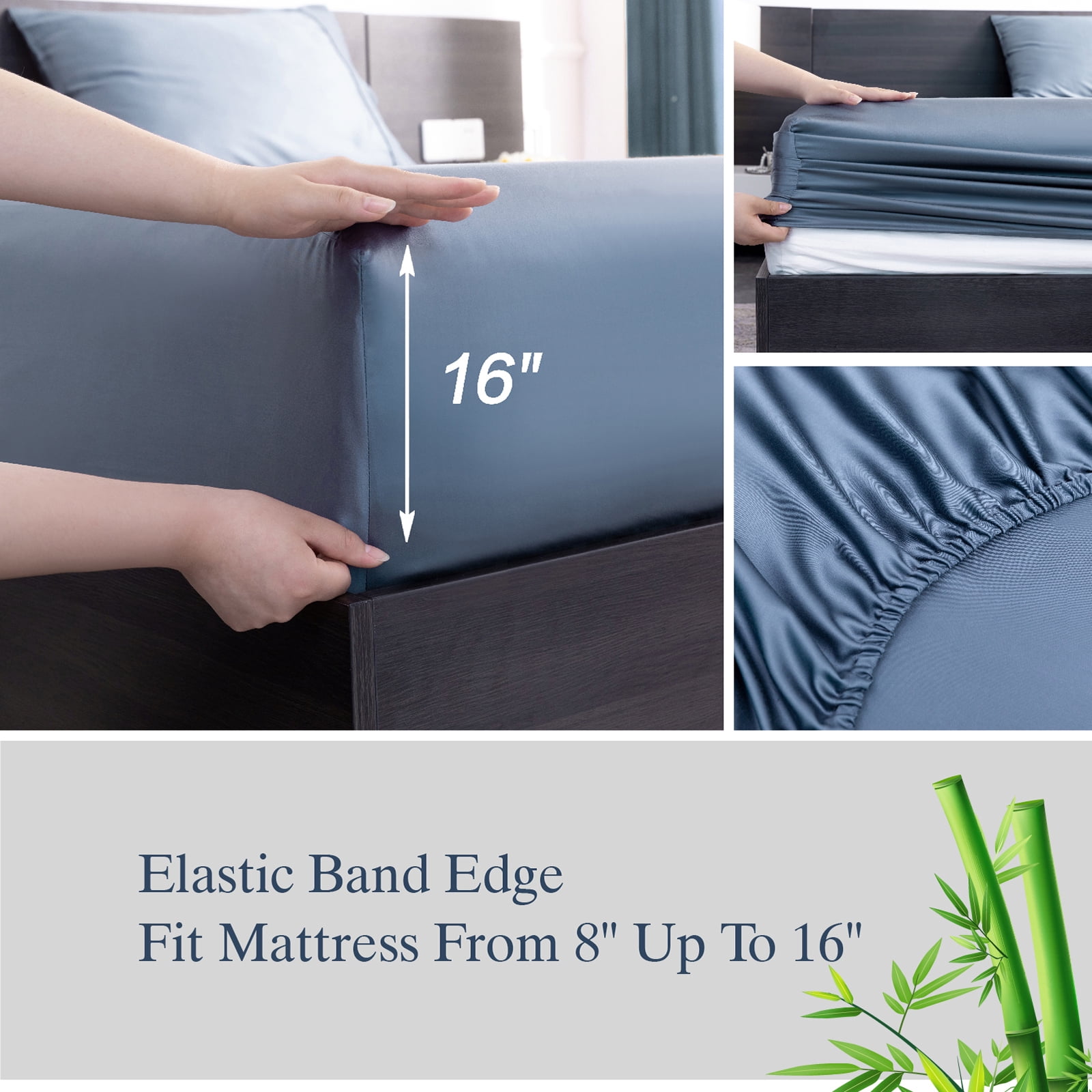 Lidoloka Luxury Bamboo Bed Sheets Set Full 4 Pcs for Adult,Soft&Cool,16" Deep Pocket,Blue Gray