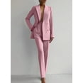 thumbnail image 3 of Women 2 Piece Outfits Double Breasted Blazer and Straight Leg Work Pants Casual Dressy Business Suits Pink L, 3 of 4