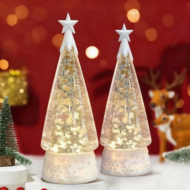 Adorno de Navidad con Luces de Copo de Nieve | Modos LED, efecto de nieve flotante, 8 canciones navideñas | Alimentado por batería/USB | Decoración transparente con estrella para árbol, mesa, centro