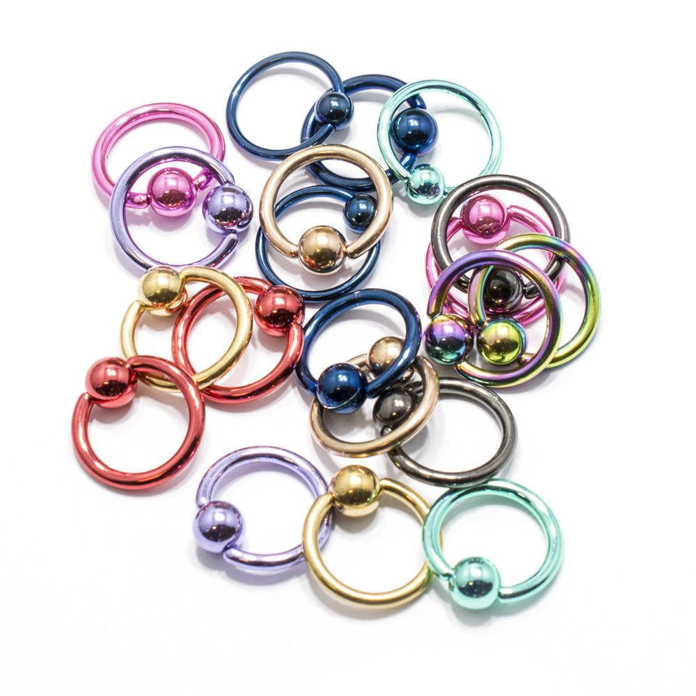 EG Gifts Captive Bead Ring Body Jewelry 14G 16G Anodized Over