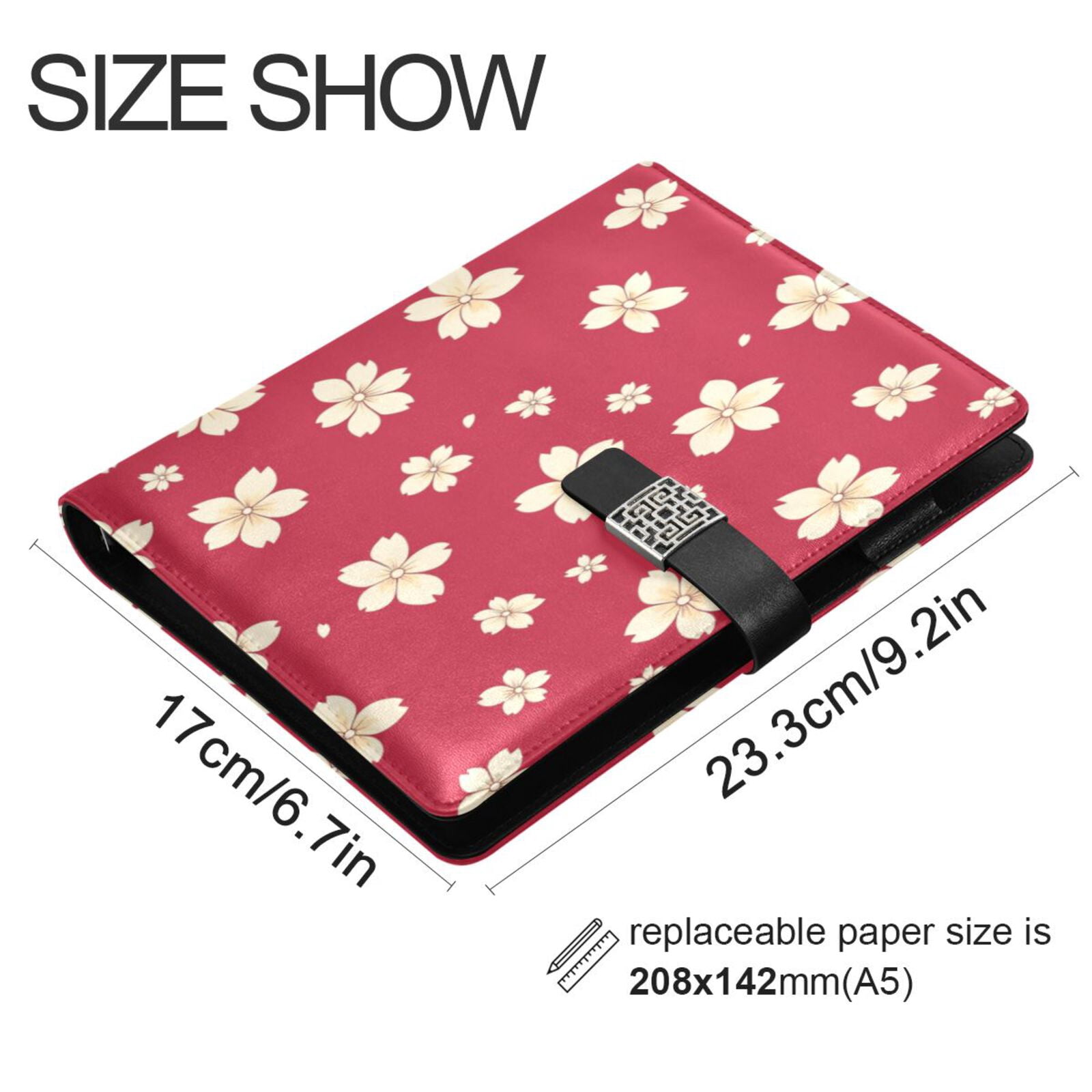 Premium Faux Leather Notebook - Refillable, Multi-Functional Organizer, 23.3x17cm, All-Season Use，Many Small Flower Stickers