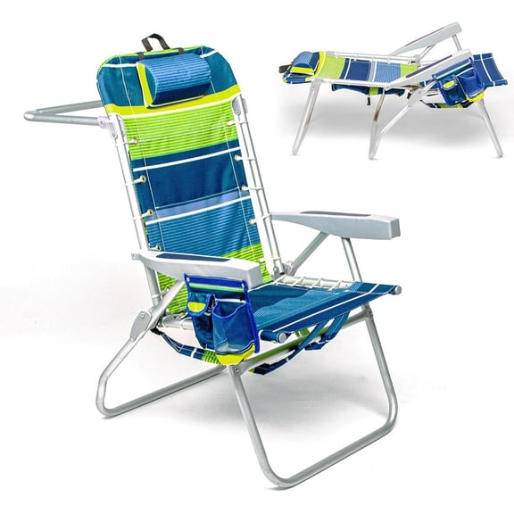 Homevative Backpack Fold-Up Beach Chair, 5 Positions, Towel bar, Cooler, Storage Pouch, Cup Holder and Phone Pocket