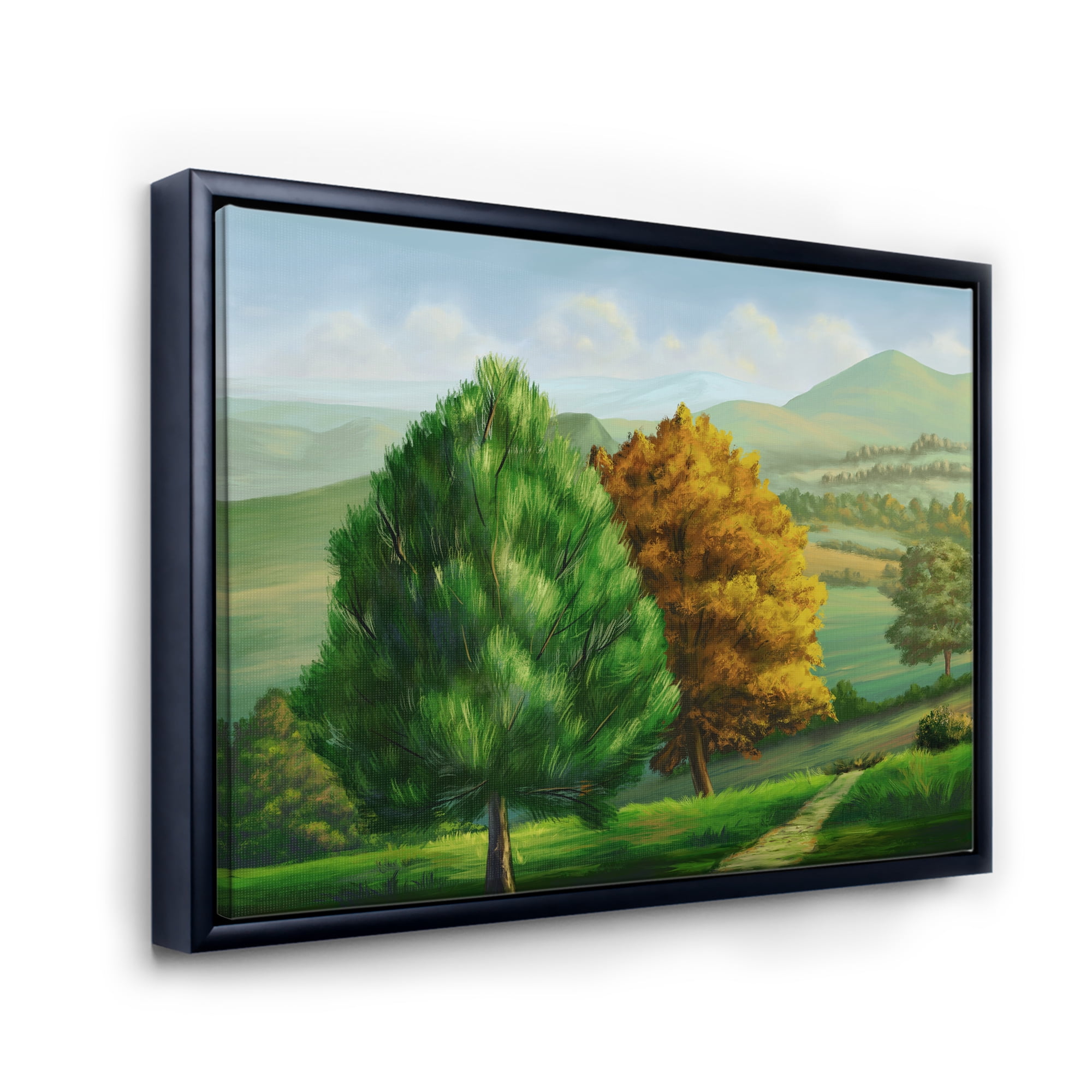 Designart 'VIbrant Trees With Country Scenery' Traditional Framed Canvas Wall Art Print