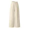 thumbnail image 4 of DHFJKG Wide Leg Pants For Women Linen Flowy Palazzo Drawstring Elastic Waist Pants With Pockets Summer Beach Vacation Clothes Versatile Trousers, 4 of 4