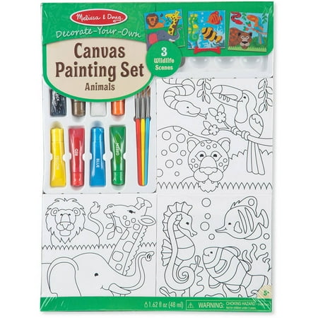Melissa & Doug Canvas Painting Set: Animals - 3 Canvases, 8 Tubes of Paint