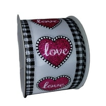 Valentine Love Heart Black Gingham Edge Wired Ribbon