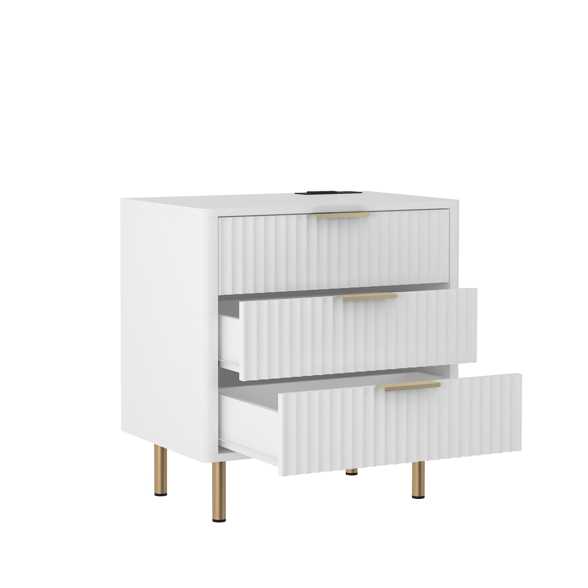 Modern Smart Nightstand with Voice Control Night Light & Charging Station, Closed Cabinet + 2-Tier Open Storage Bedside Side Table for Bedroom