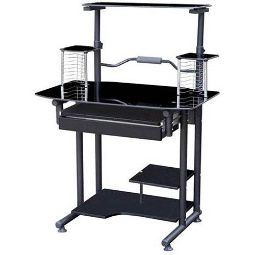 Hodedah Tempered Glass Kids Computer Desk with Pullout Keyboard Tray